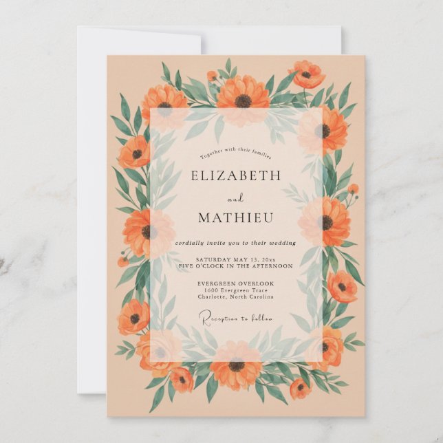 Invitation Mariage Romantique Botanique Fleur d'Orange (Devant)