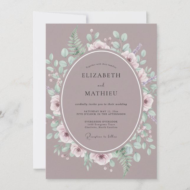 Invitation Mariage Romantique Botanique Fleur Mauve (Devant)