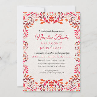 Invitation Mariage romantique botanique floral rose rouge esp