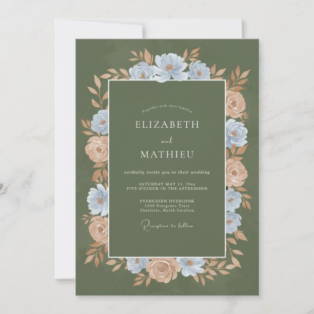Invitation Mariage Romantique Botanique Floral Sage (Devant)