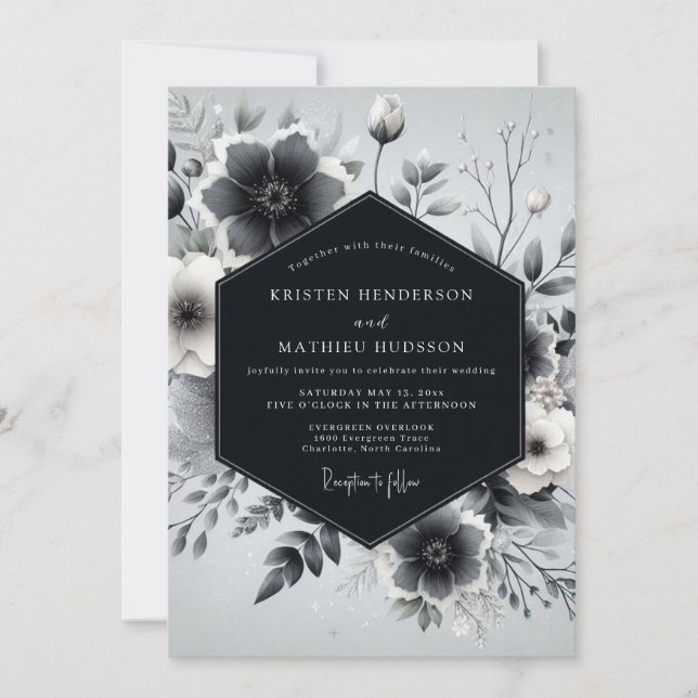 Invitation Mariage Romantique Botanique Gris Ardoise (Devant)