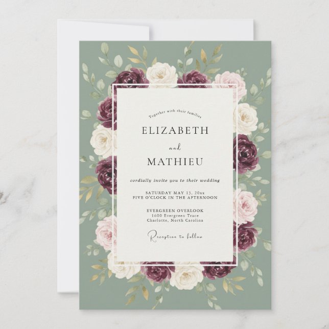 Invitation Mariage Romantique Botanique Impressionniste au Pr (Devant)