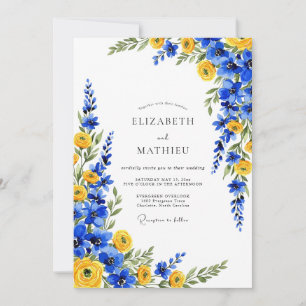 Invitation Mariage Romantique Botanique Jaune Bleu