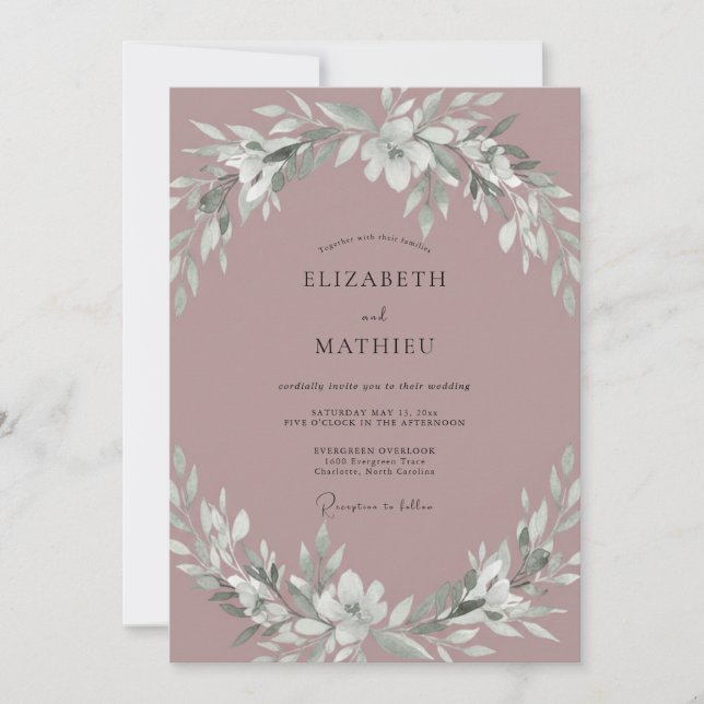 Invitation Mariage Romantique Botanique Mauve Assourdi (Devant)