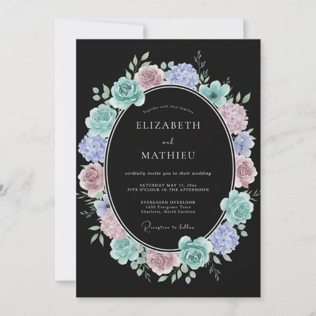 Invitation Mariage Romantique Botanique Mauve Sarcelle (Devant)