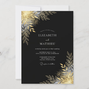 Invitation Mariage Romantique Botanique Métal Doré