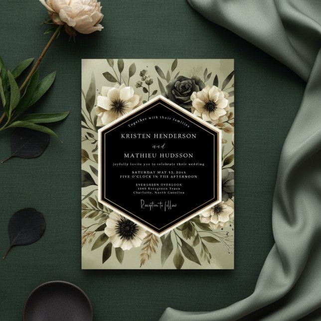 Invitation Mariage Romantique Botanique Olive Profond (Créateur téléchargé)