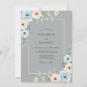 Invitation Mariage romantique botanique pêche bleue