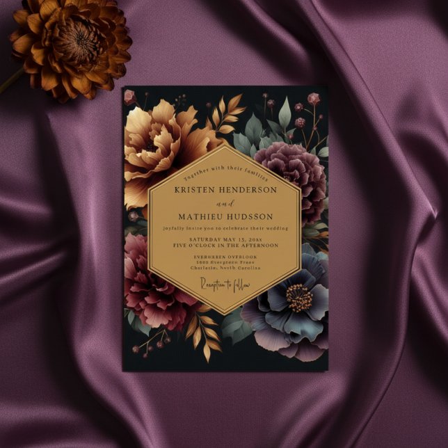 Invitation Mariage Romantique Botanique Prune Profond (Créateur téléchargé)