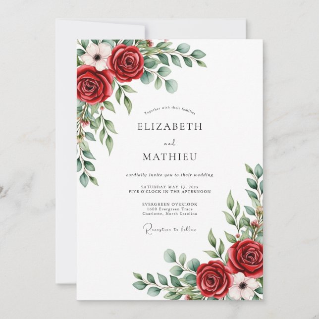 Invitation Mariage Romantique Botanique Red Bloom (Devant)