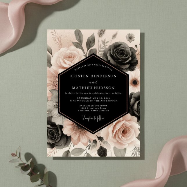 Invitation Mariage Romantique Botanique Rose (Créateur téléchargé)