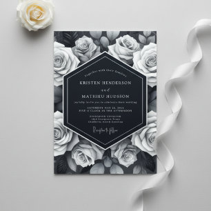 Invitation Mariage Romantique Botanique Rose Gris