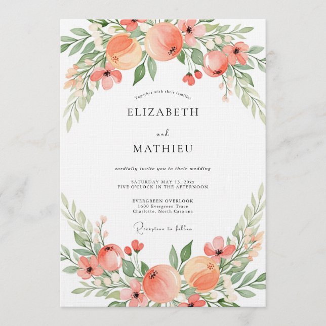 Invitation Mariage Romantique Botanique Rose Pêche (Devant)