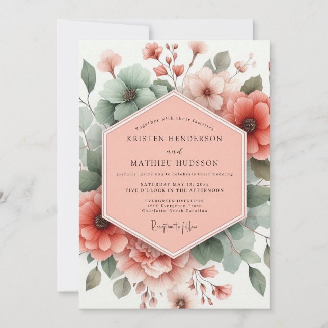 Invitation Mariage Romantique Botanique Rose Poussiéreuse (Devant)