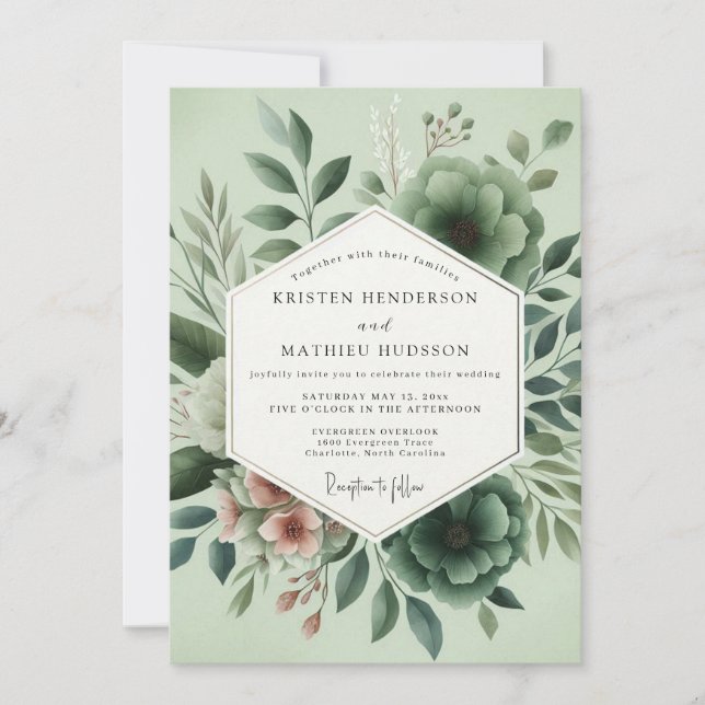 Invitation Mariage Romantique Botanique Sage (Devant)