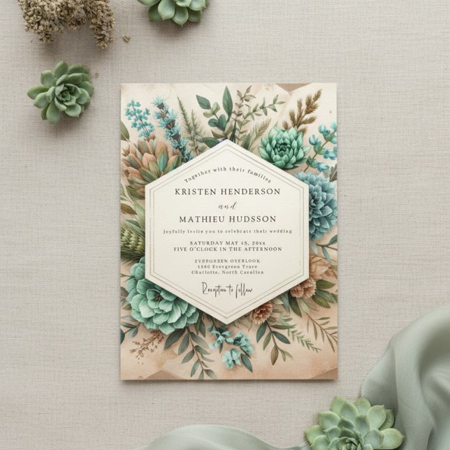 Invitation Mariage Romantique Botanique Sarcelle (Créateur téléchargé)