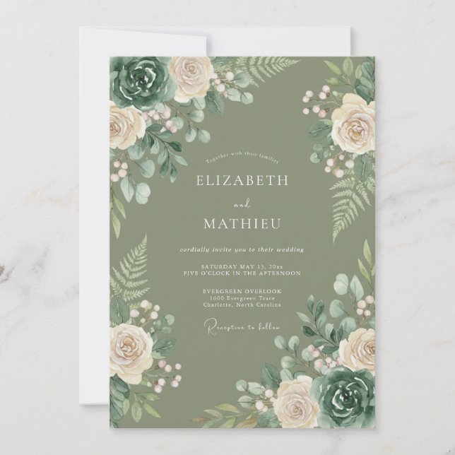 Invitation Mariage Romantique Botanique Sauge (Devant)