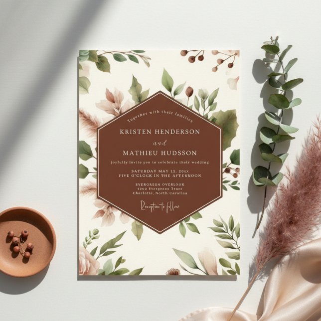 Invitation Mariage Romantique Botanique Sienne (Créateur téléchargé)