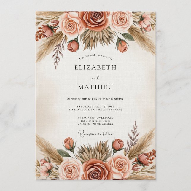 Invitation Mariage Romantique Botanique Sienne (Devant)