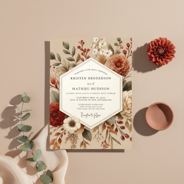 Invitation Mariage Romantique Botanique Sienne Automnal (Créateur téléchargé)