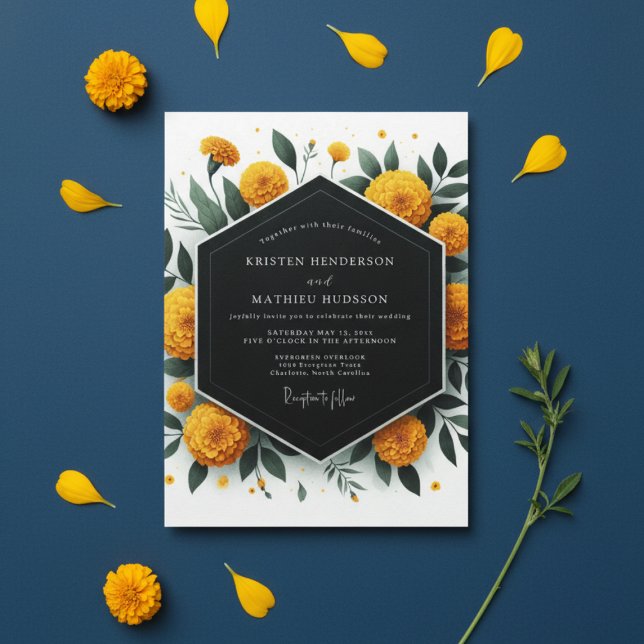 Invitation Mariage Romantique Botanique Souci Doré (Créateur téléchargé)