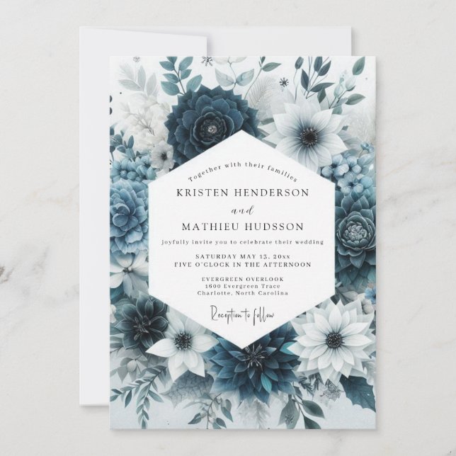 Invitation Mariage Romantique Botanique Teal Bloom (Devant)