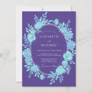 Invitation Mariage Romantique Botanique Turquoise Violet