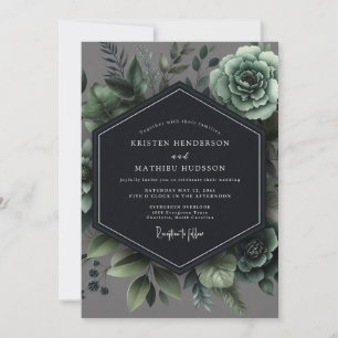Invitation Mariage Romantique Botanique Vert Ardoise