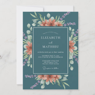 Invitation Mariage Romantique Botanique Vert Corail