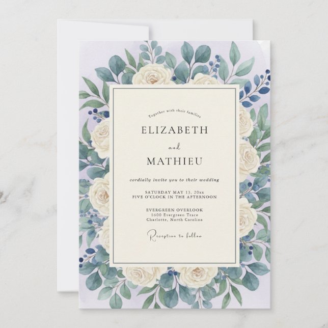 Invitation Mariage Romantique Botanique Vert Crème (Devant)