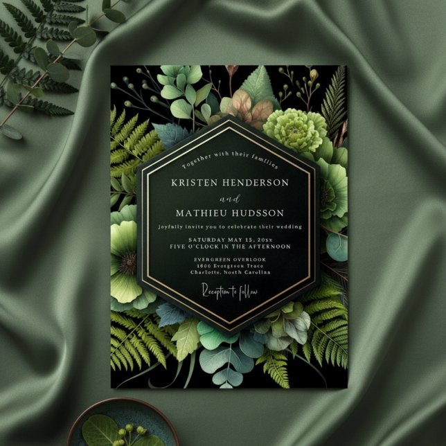 Invitation Mariage Romantique Botanique Vert Forêt (Créateur téléchargé)