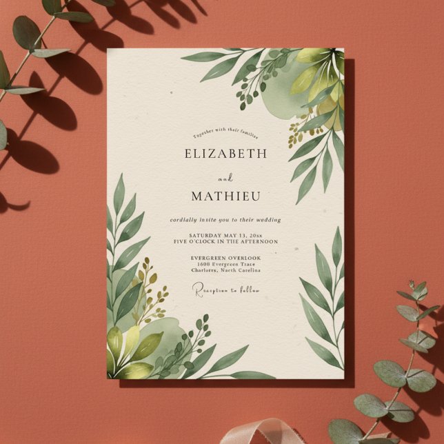 Invitation Mariage Romantique Botanique Vert Sauge (Créateur téléchargé)