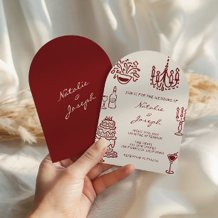 Invitation Mariage Romantique Bourguignon Dessiné en Arc avec