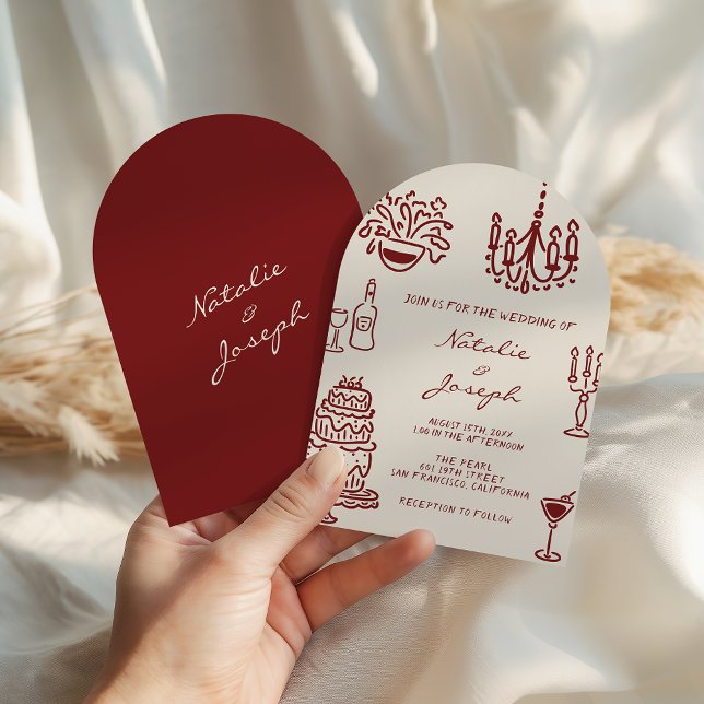 Invitation Mariage Romantique Bourguignon Dessiné en Arc avec (Créateur téléchargé)