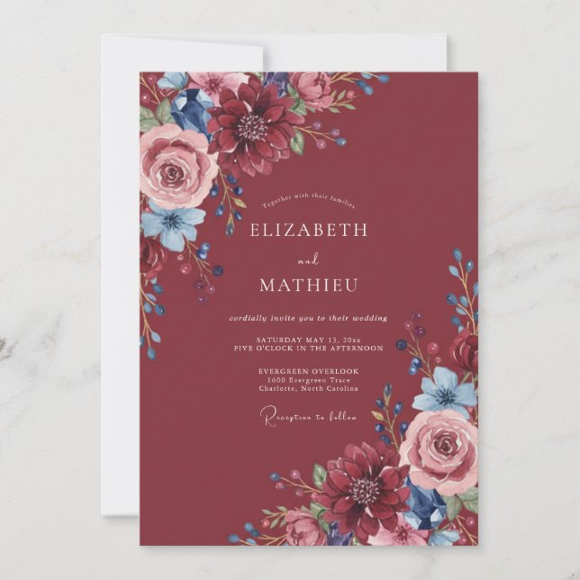 Invitation Mariage Romantique Bourguignon Triste (Devant)