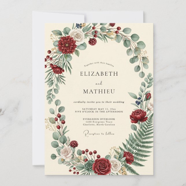 Invitation Mariage Romantique Bourguignon Verdoyant (Devant)
