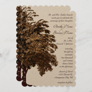 Invitation Mariage romantique Brown en chêne