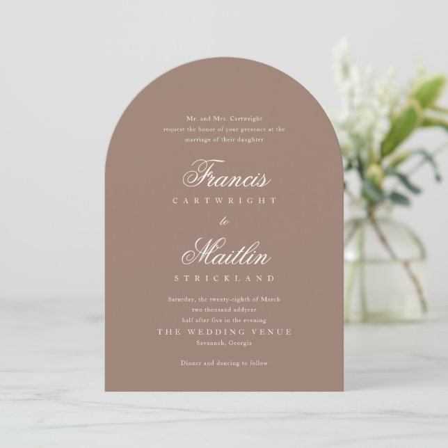 Invitation Mariage Romantique Brun Élégant (Debout devant)
