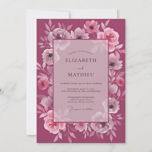 Invitation Mariage Romantique Captivant aux Fruits Rouges (Devant)