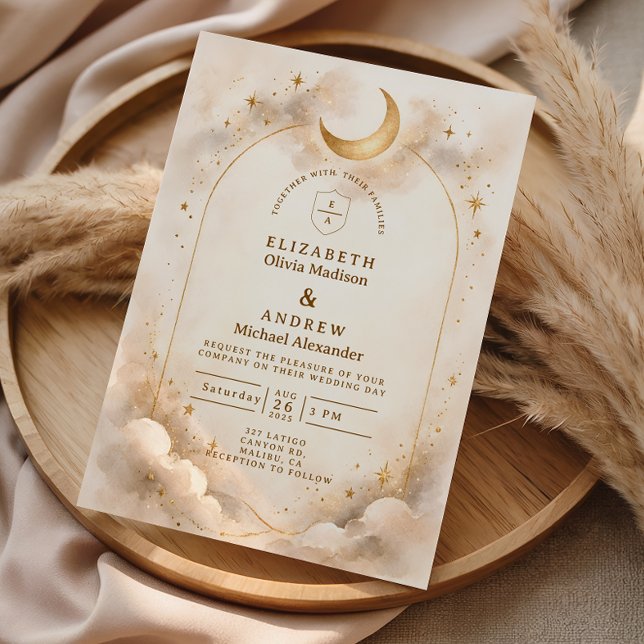 Invitation Mariage Romantique Céleste Intemporel (Créateur téléchargé)