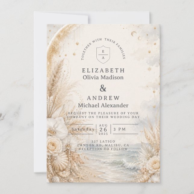 Invitation Mariage romantique céleste sur la plage (Devant)