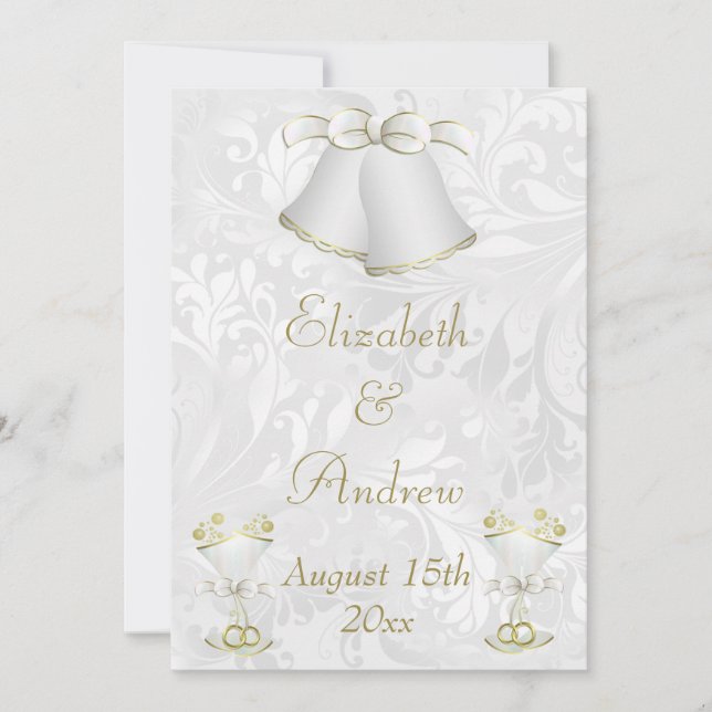 Invitation Mariage romantique cloches et bouffées de champagn (Devant)