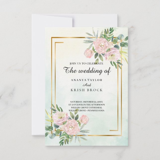 Invitation Mariage romantique cottage rose floral (Devant)