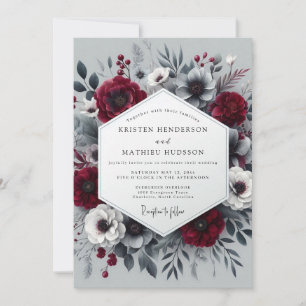Invitation Mariage Romantique Crépusculaire à Fleur Rouge Cra