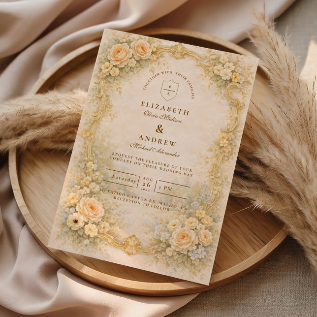 Invitation Mariage romantique dans un jardin baroque (Créateur téléchargé)
