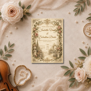Invitation Mariage romantique dans un jardin vintage