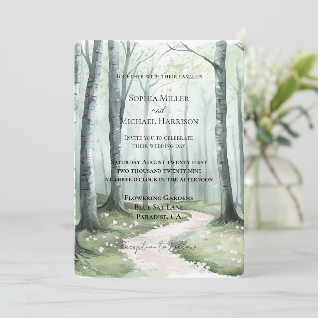 Invitation Mariage romantique dans une forêt enchantée (Debout devant)