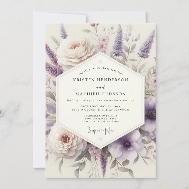 Invitation Mariage Romantique dans une Prairie de Lavande (Devant)