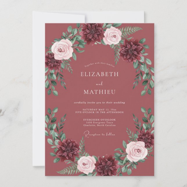 Invitation Mariage Romantique d'Automne Mauve (Devant)