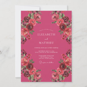 Invitation Mariage Romantique d'Automne Rose framboise